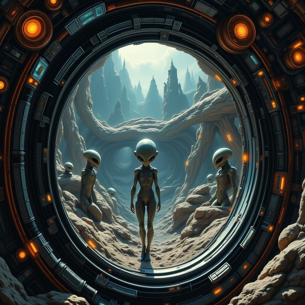 Aliens Aboard Spaceship Gazing Outward