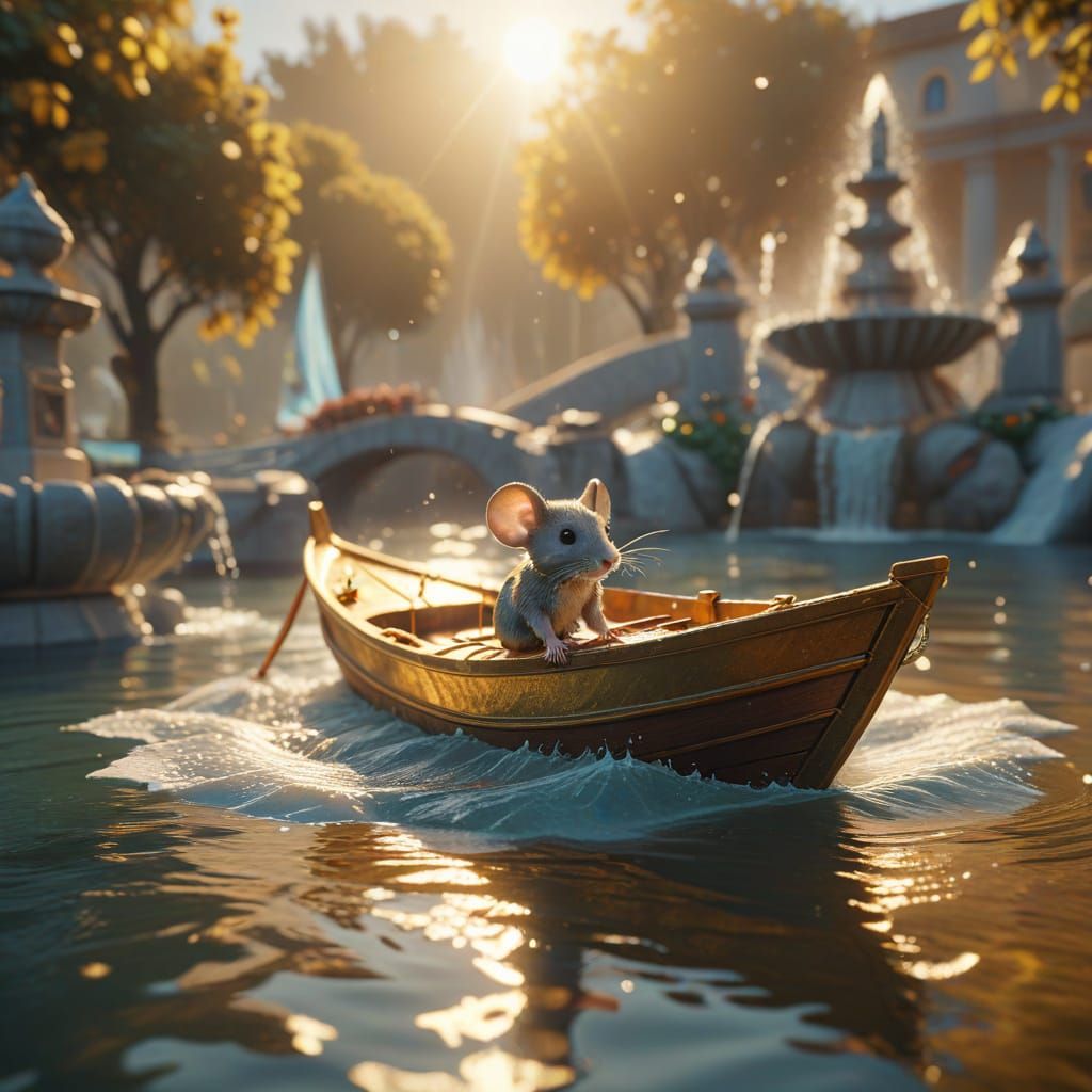 Mouse's Paper Boat Adventure: 3D Cinematic Game Scene