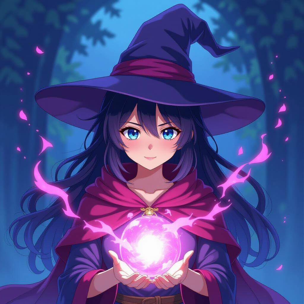 Anime Magic User in Cel-Shaded Style