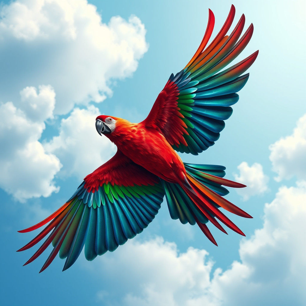 Scarlet Macaw Soaring in Surreal Digital Art