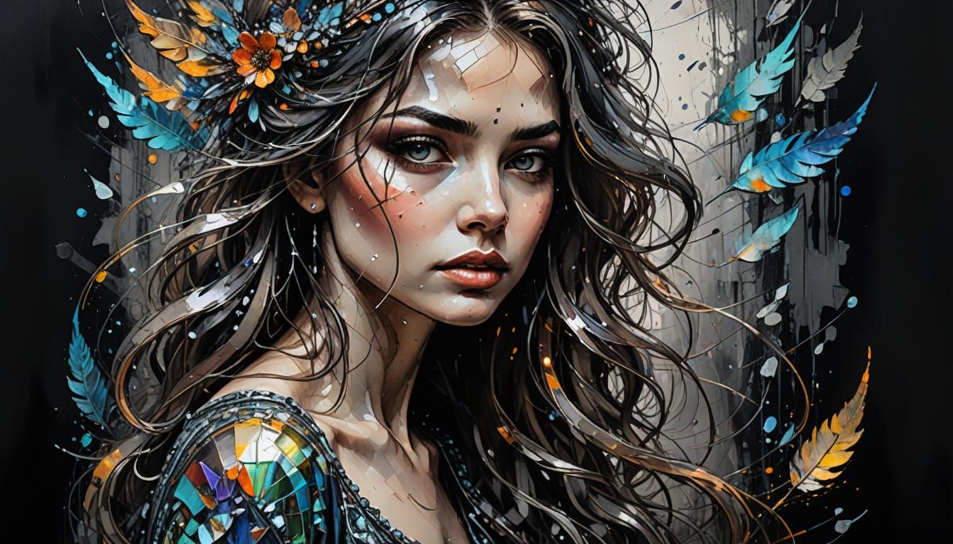 Dynamic Charcoal Drawing with Encaustic Tachisme