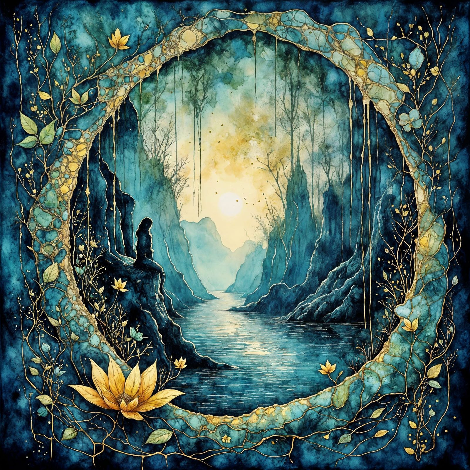 Abstract Celtic Art Evoking Scottish Highlands in Blue, Gree...