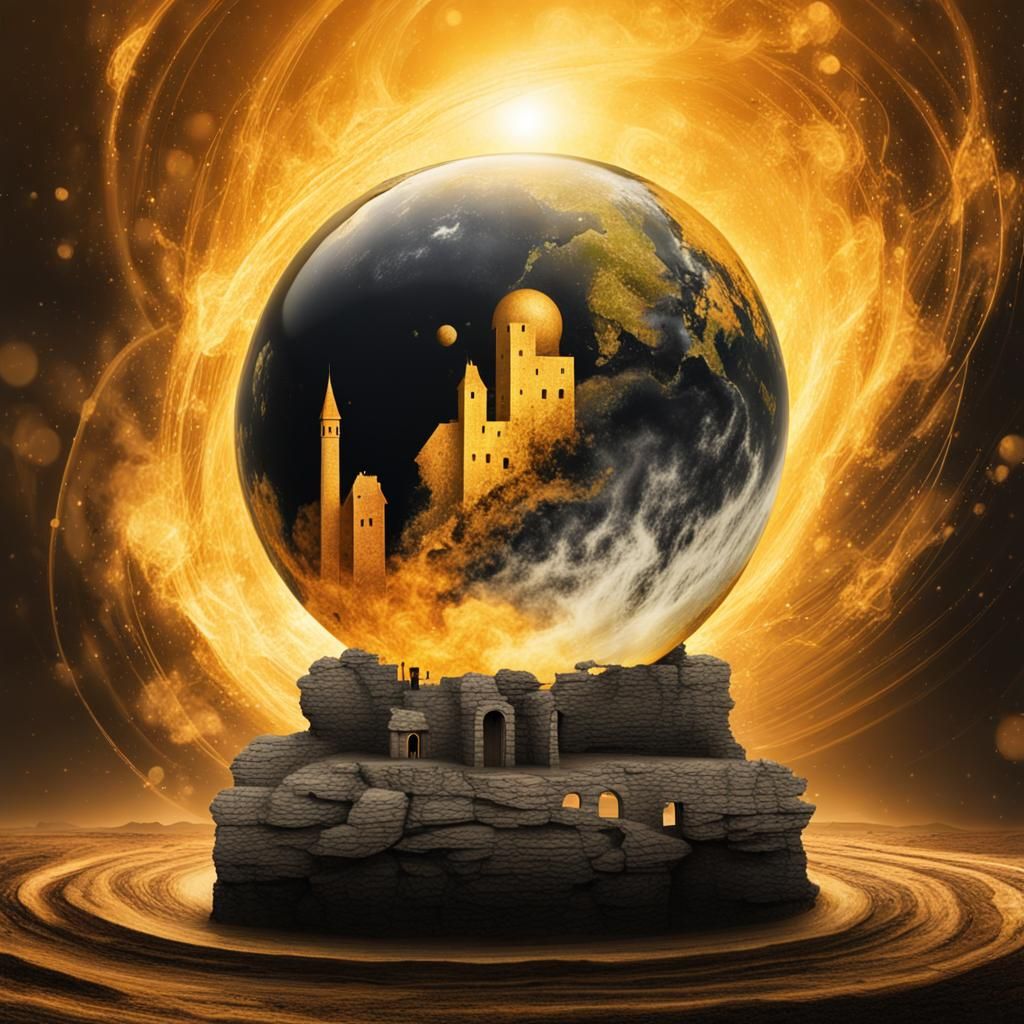 Surreal Crystal Ball with Swirling Flames