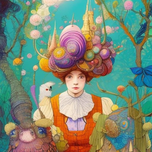 Fanciful Beehive Portrait in Colorful Fantasy Style
