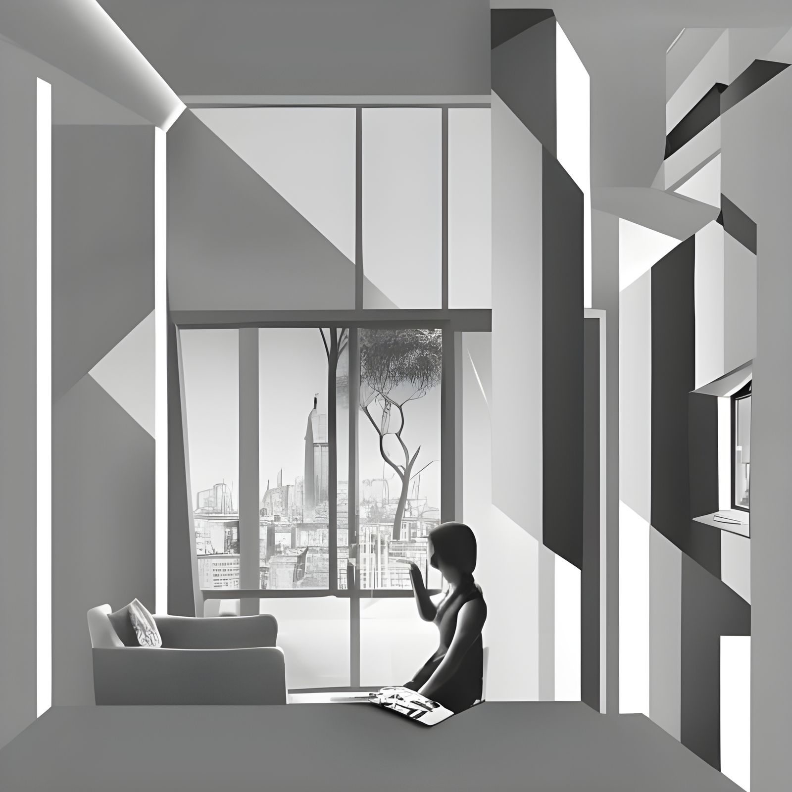 Opulent Apartment Interior in Pencil Sketch Style