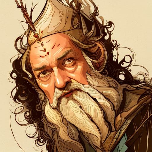 Dumbledore Portrait with Golden Outlines, Digital Art