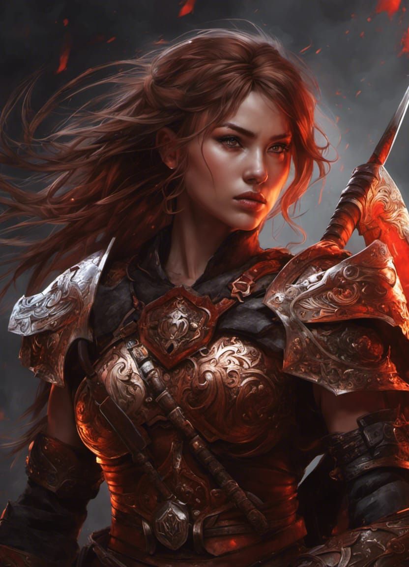 Epic Fantasy Barbarian Woman Warrior with Axe