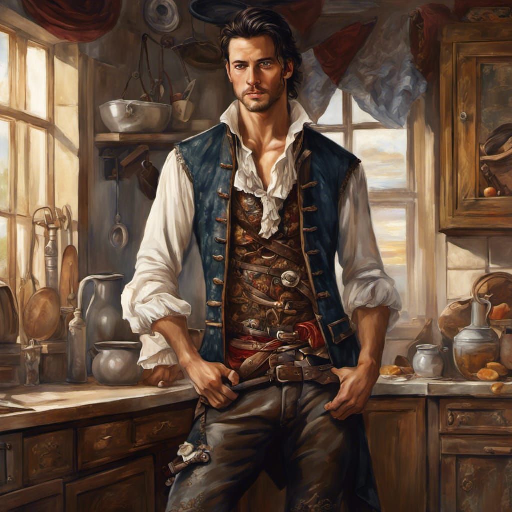 Pirate in Kitchen: Hyperrealistic Digital Matte Painting