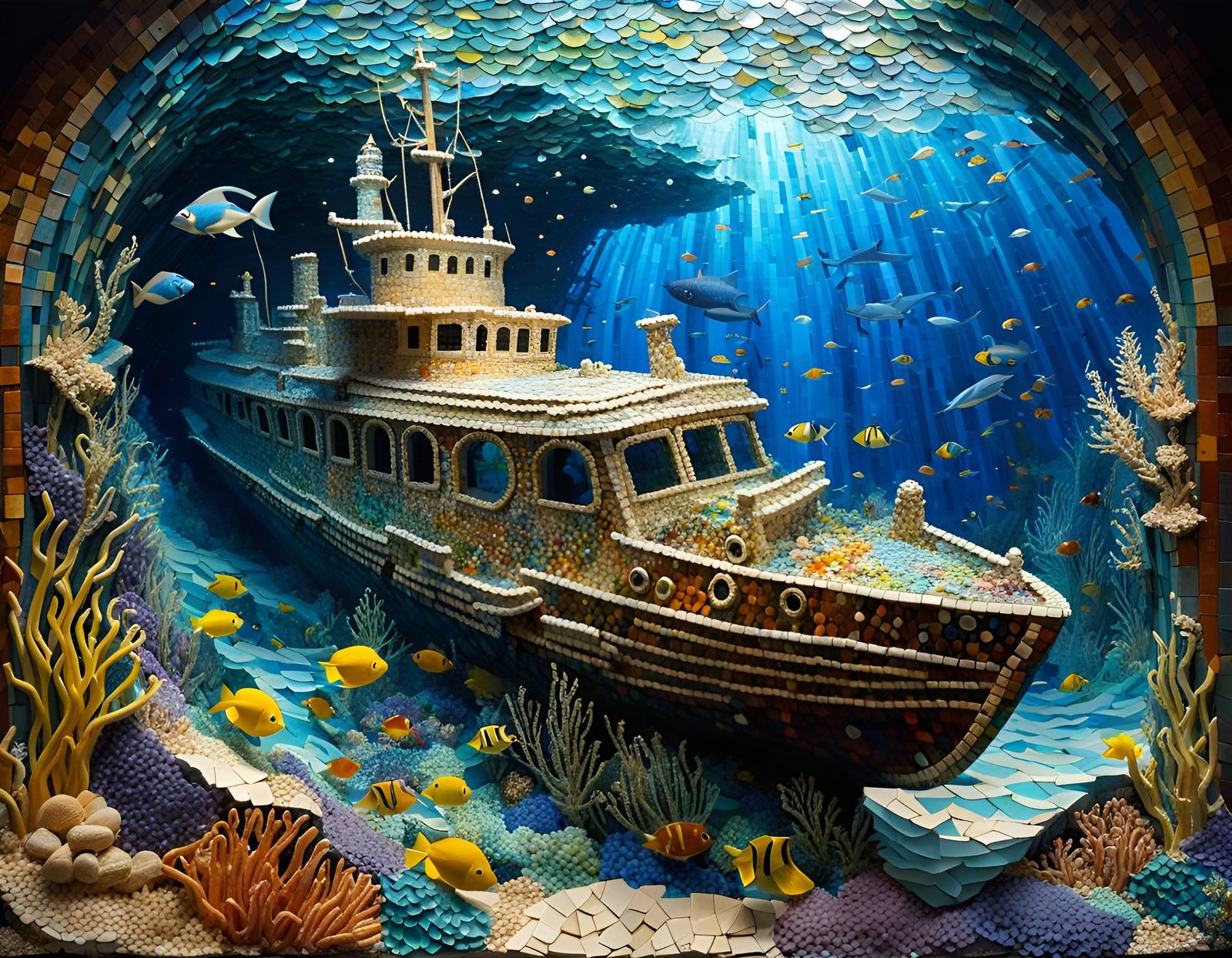 Underwater Shipwreck Mosaic Art Diorama