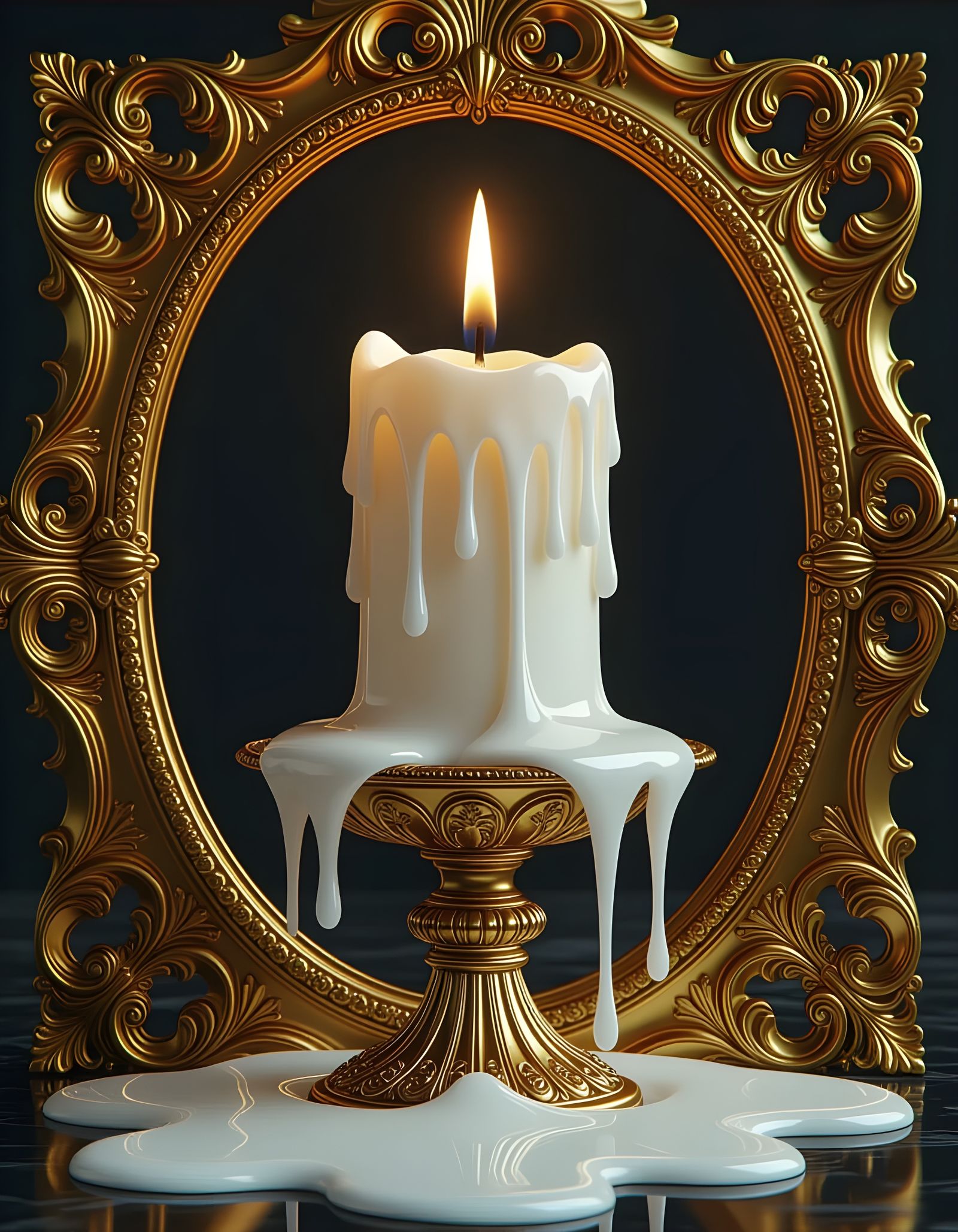 Baroque Melting Candle in Gold Frame, 3D Pop-Up