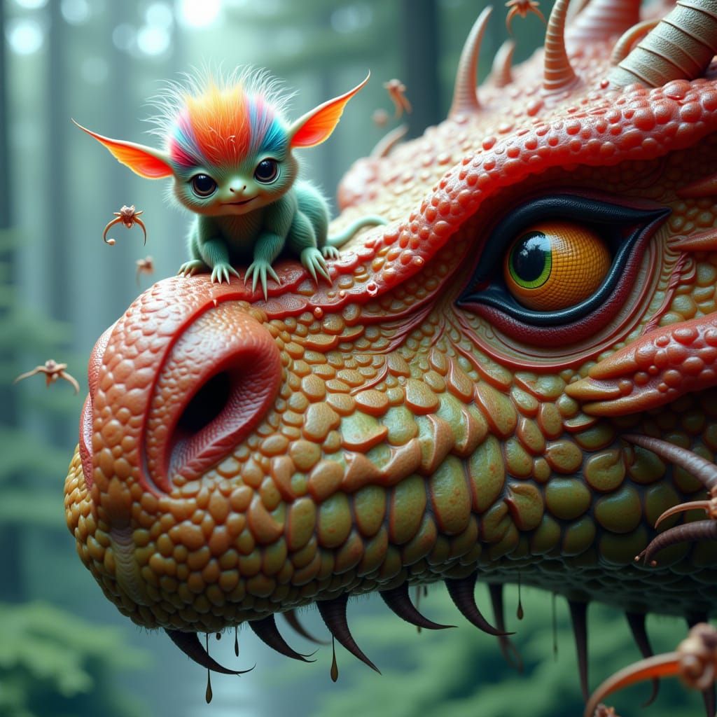Dragon Snout with Tiny Fluffy Creature, Inspired by Fantasy ...