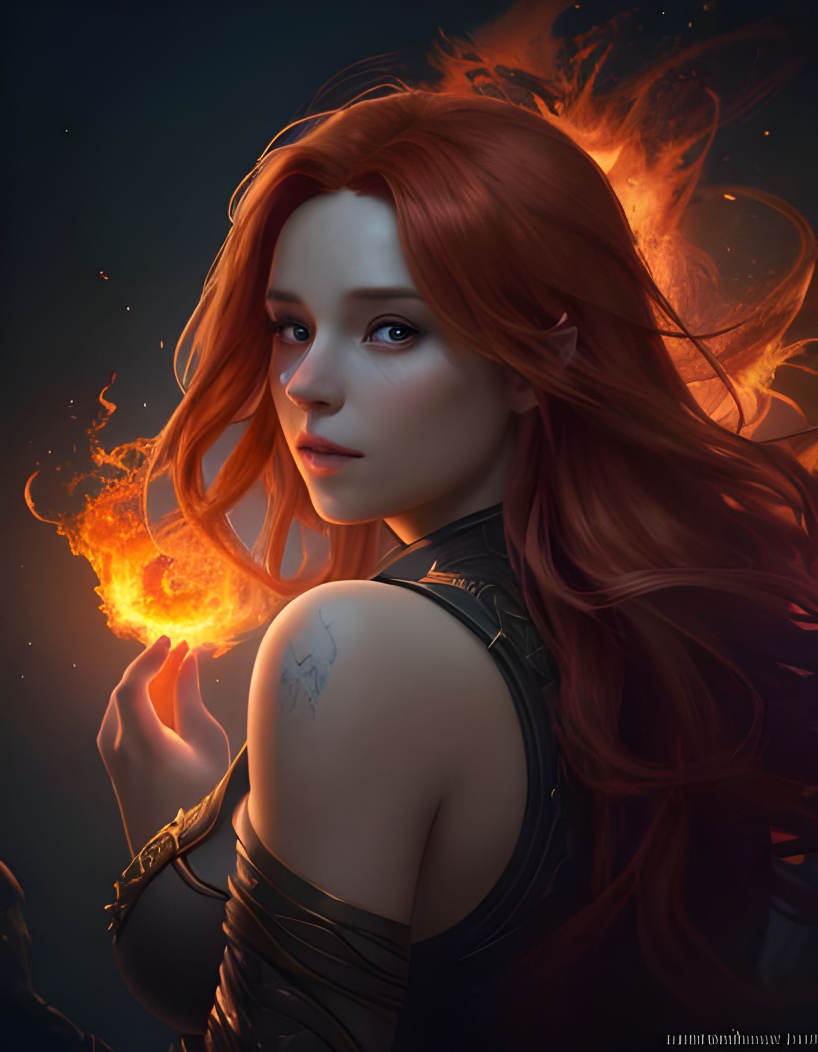 Woman with Fiery Hair in Fantasy Portrait