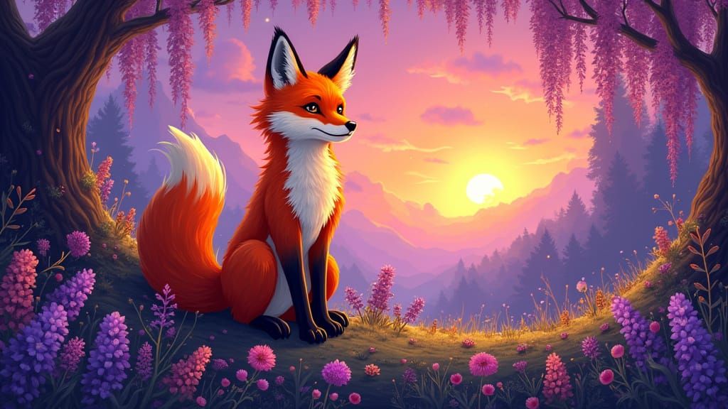 Vibrant Neo-Pop Fox in Whimsical Forest