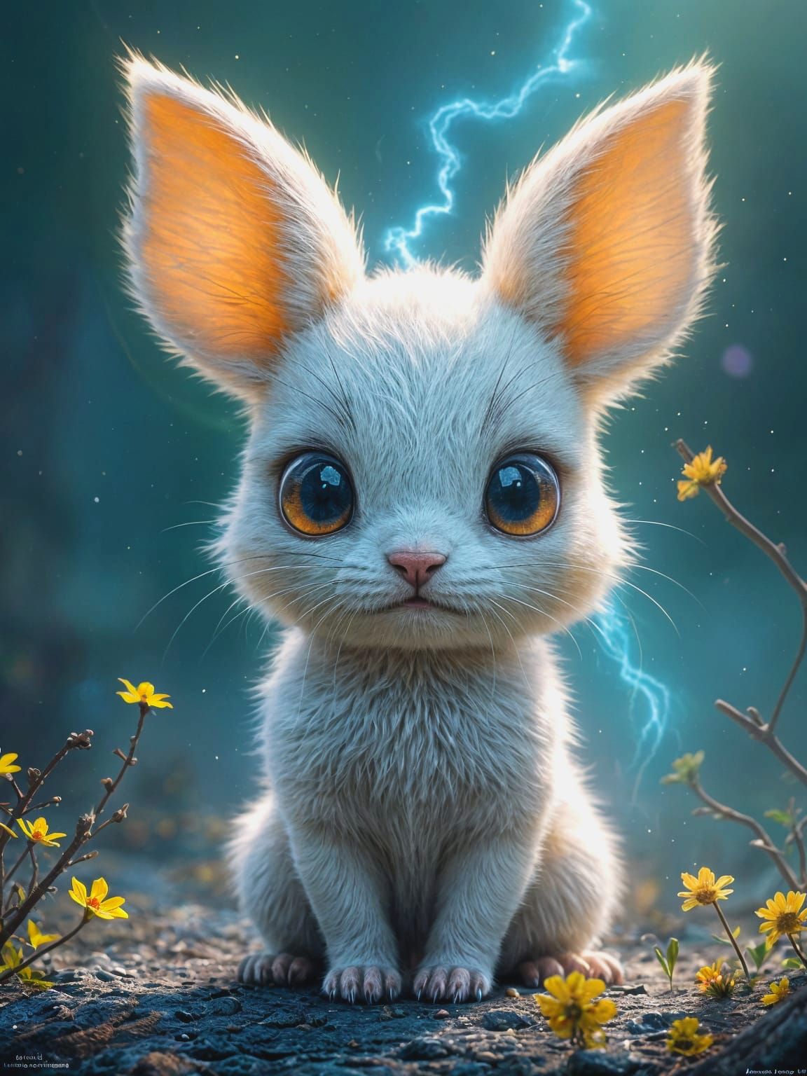 Adorable Chibi Pikachu in Fantasy Lightning Storm