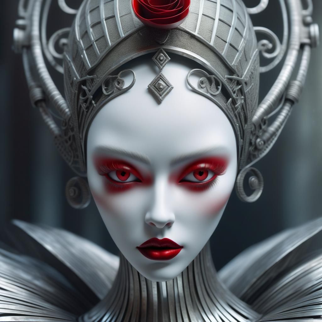 Metal Woman Face with Heavy Makeup in 3D Rendering