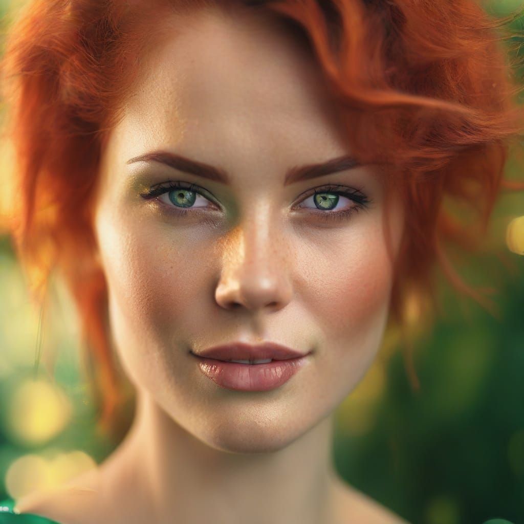 Elegant Woman with Piercing Green Eyes in Dramatic Lighting