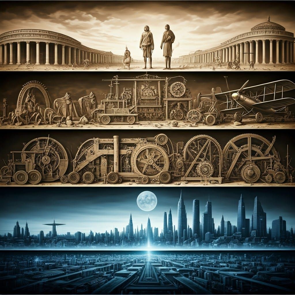 Historical Invention Timeline Transcends into Futuristic Cit...