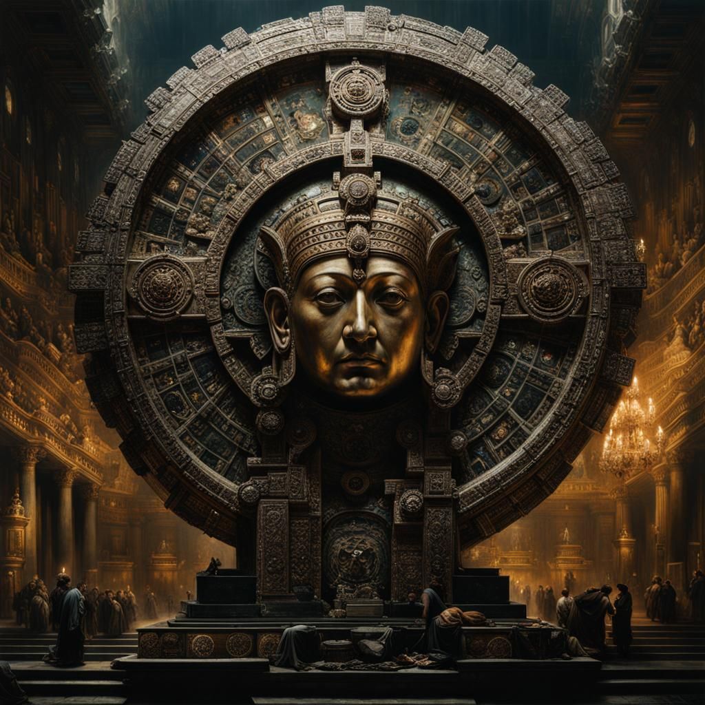 Detailed Mayan Calendar in Hyperrealistic Mixed Media