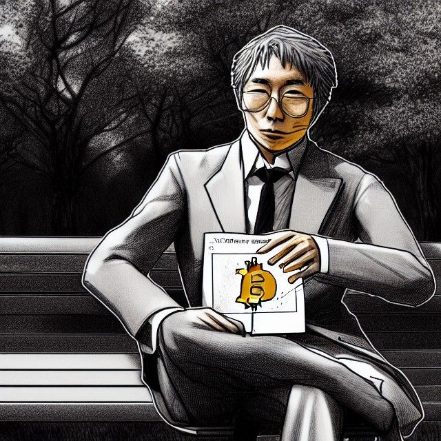 Mysterious Figure with Bitcoin Whitepaper, Mixed Media Art