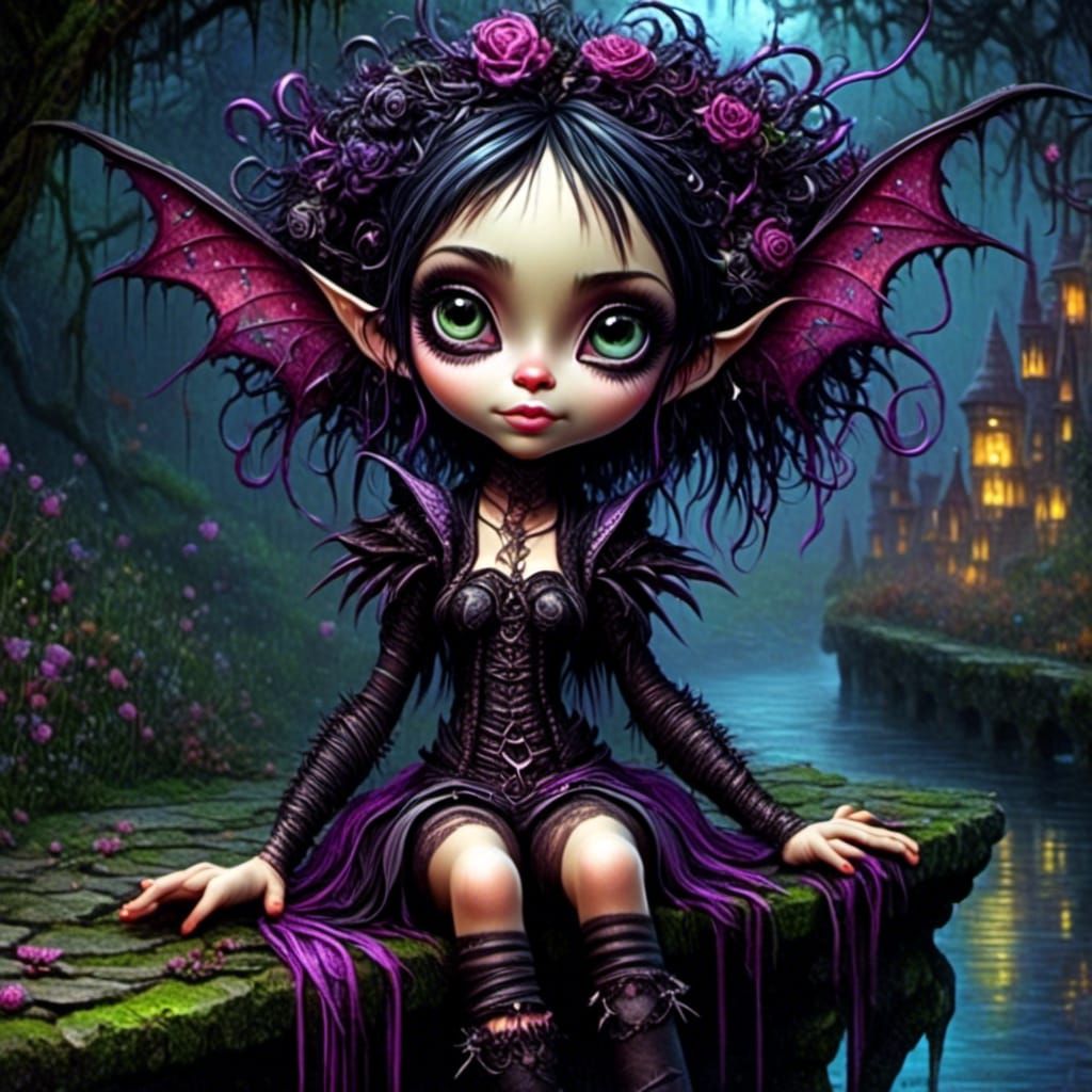 Whimsical Vampire Girl in Giger Style