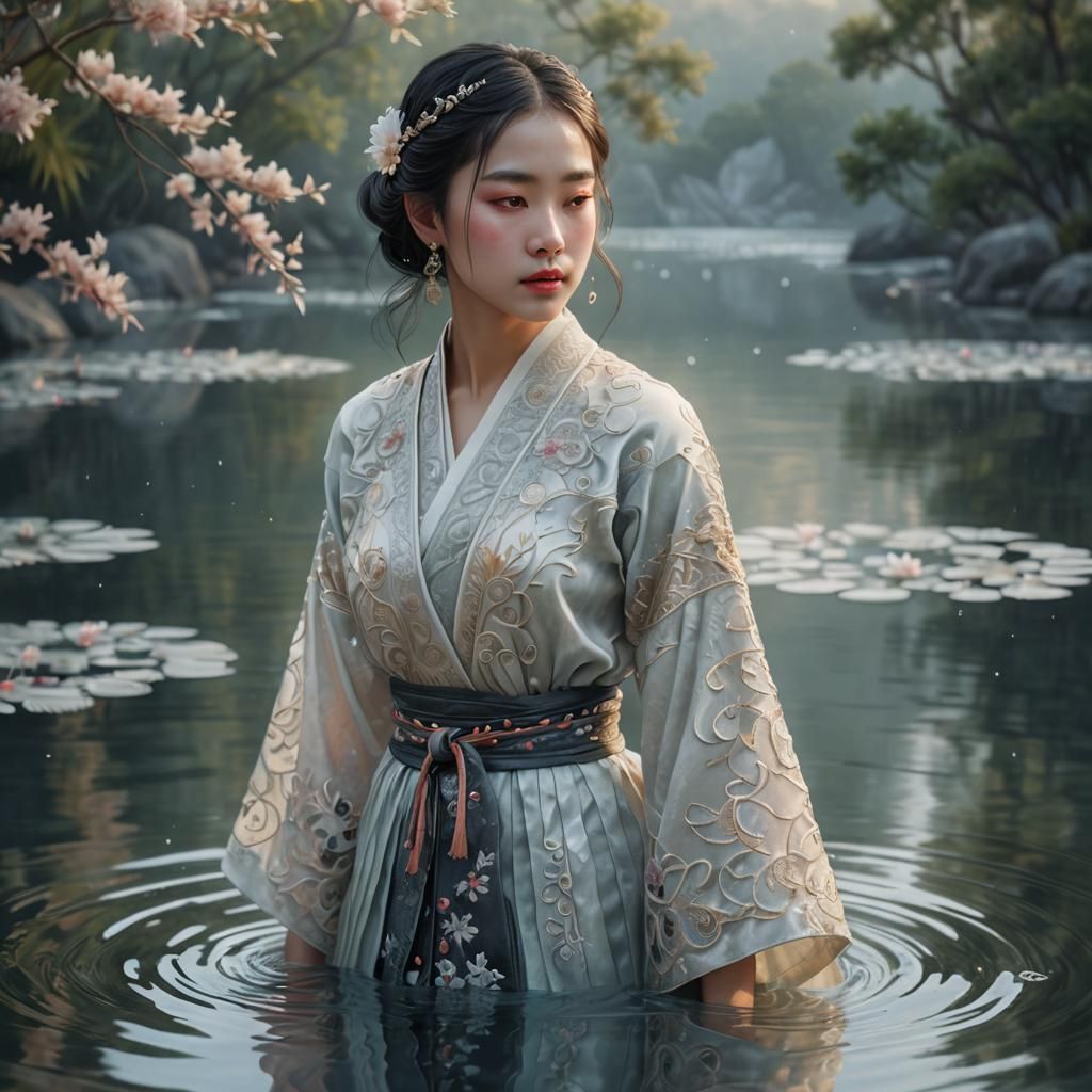 Serene Water Girl in Ethereal Light