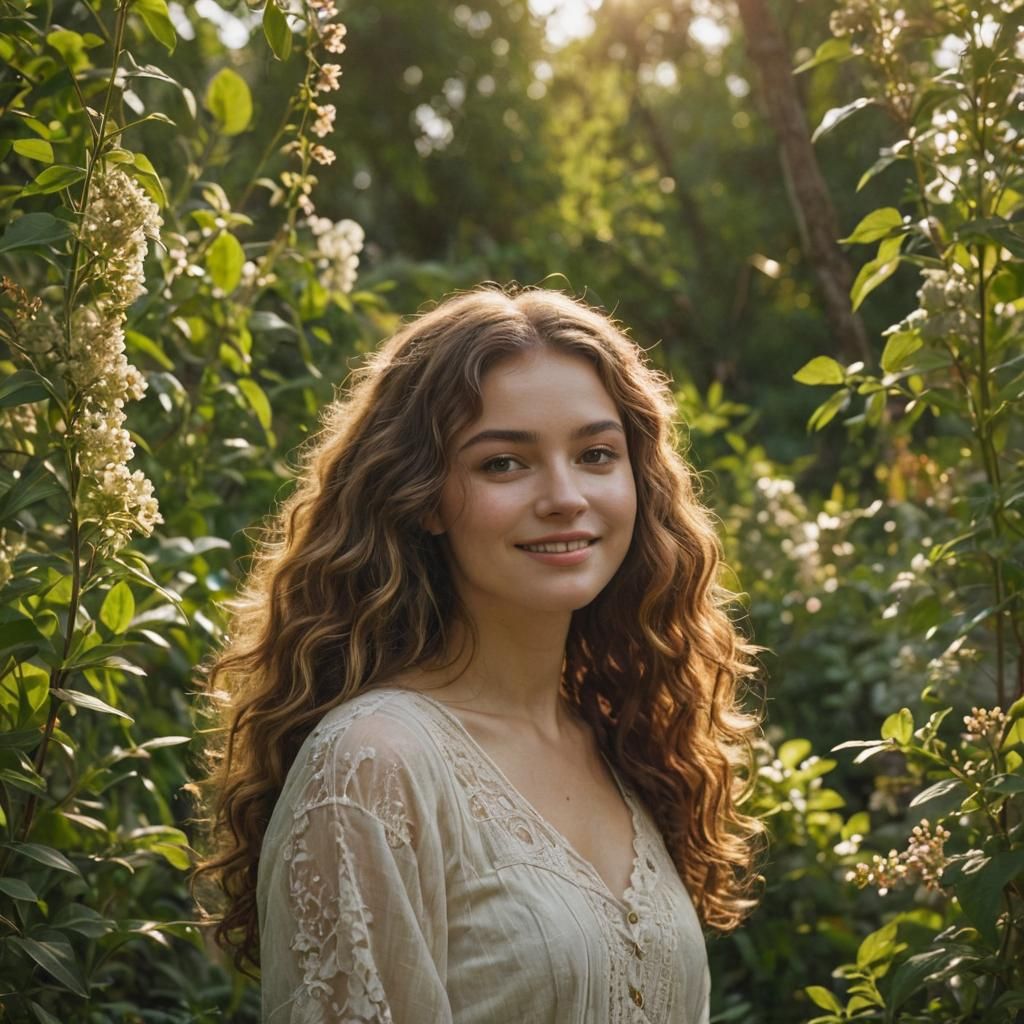 Ethereal Woman in Garden: An Impressionistic Portrait