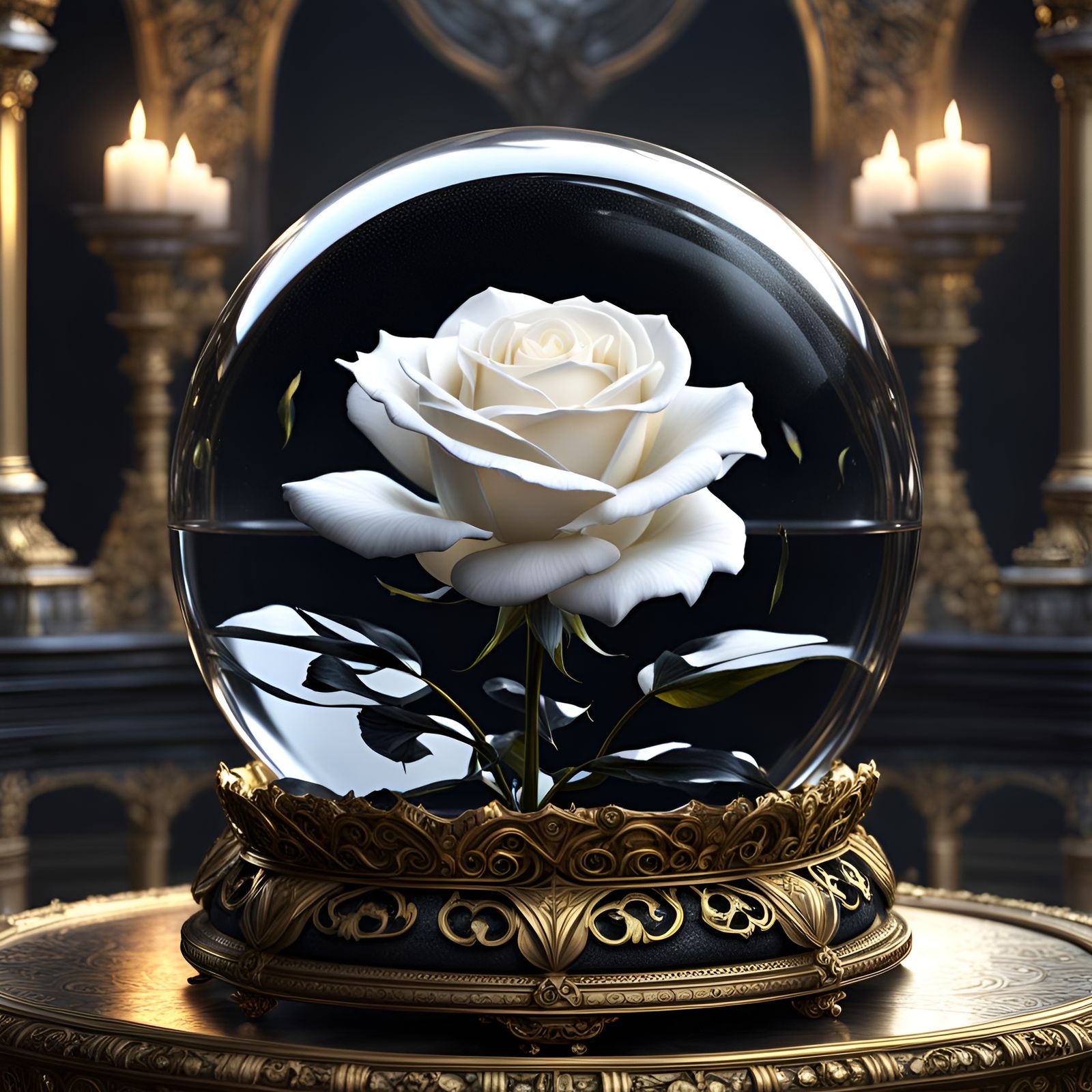 White Rose in Crystal Ball, Detailed Matte Painting