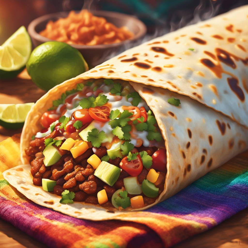 Vibrant Mexican Burrito in Warm Golden Light
