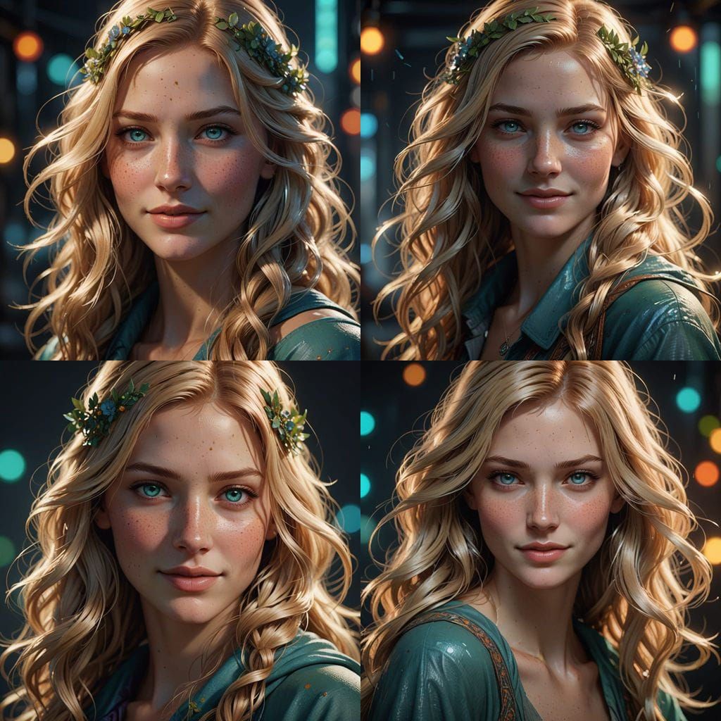 Beautiful Woman Portrait Sketch with Freckles and Blonde Hai...