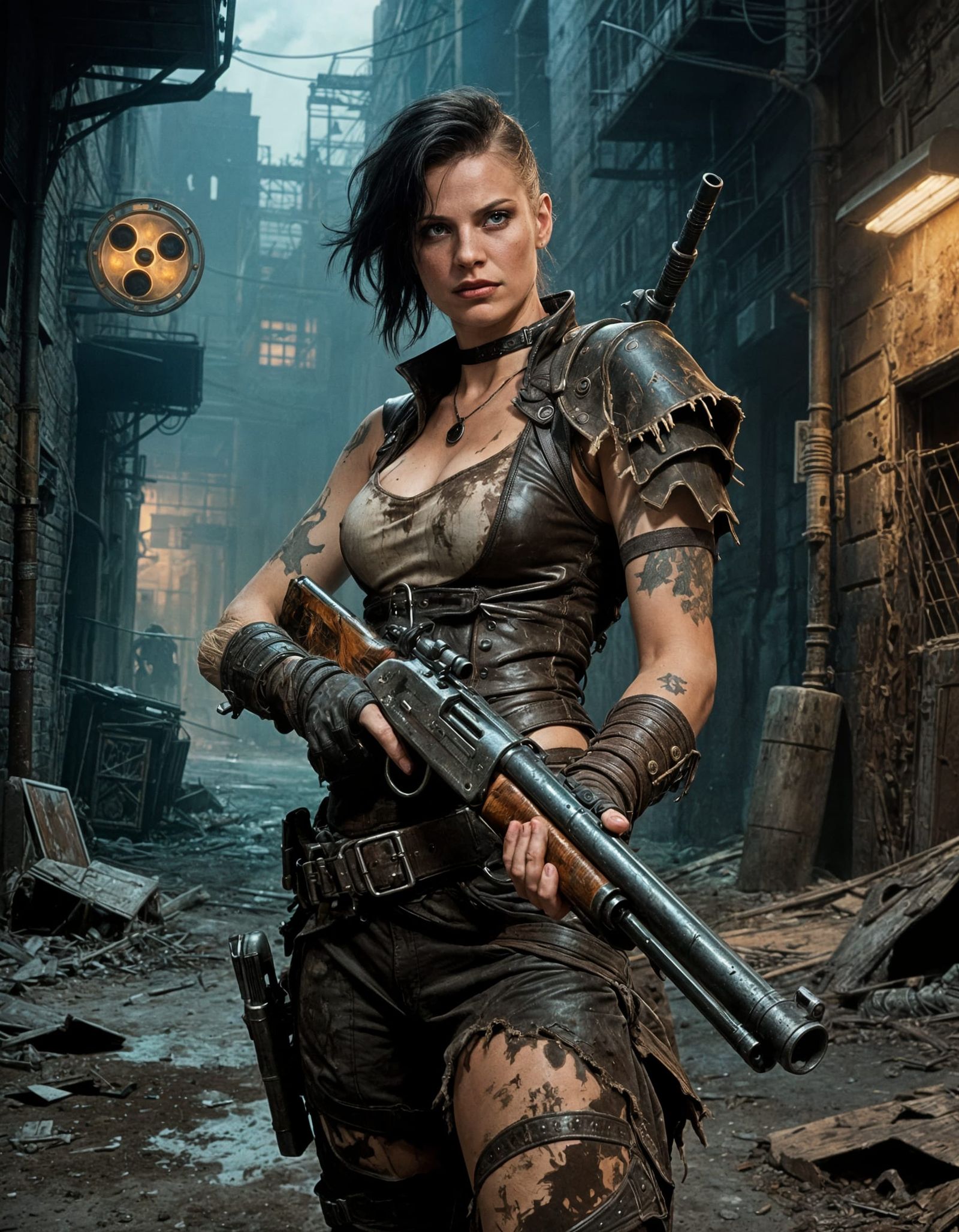 Post-Apocalyptic Warrior in Leather Armor with Shotgun