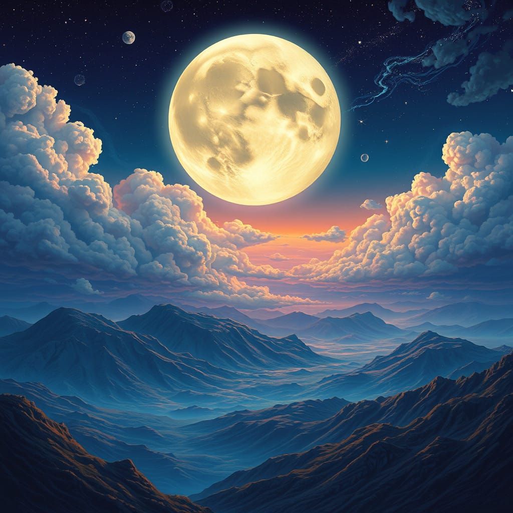 Ethereal Full Moon Ascends in Dreamlike Landscape