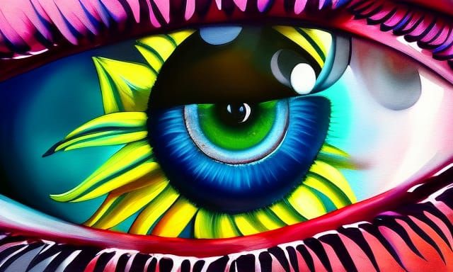 Surreal Eye with Sunflower Petals in Acrylic Watercolor