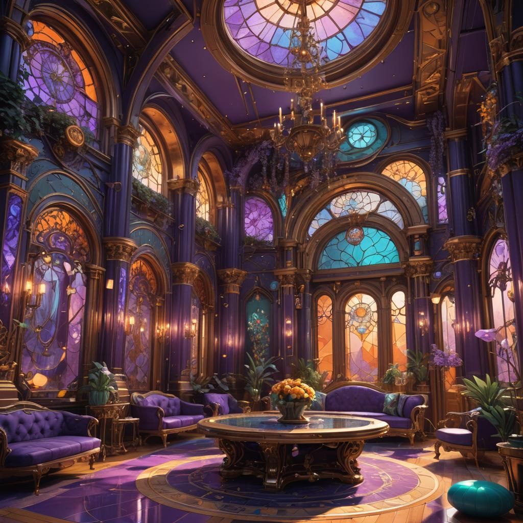 Purple Home Interior Decor in Art Nouveau Style
