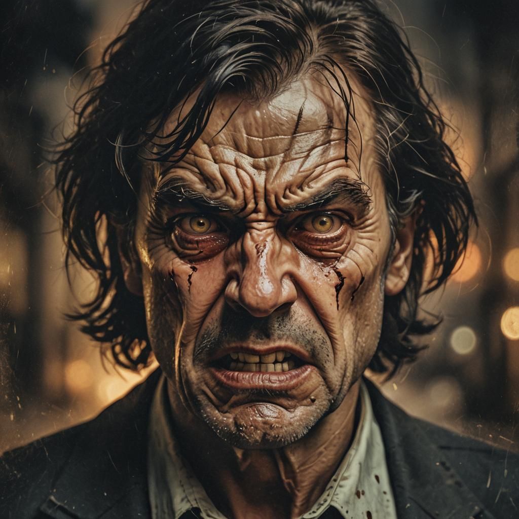 Expressionistic Angry Face in Film Noir Style