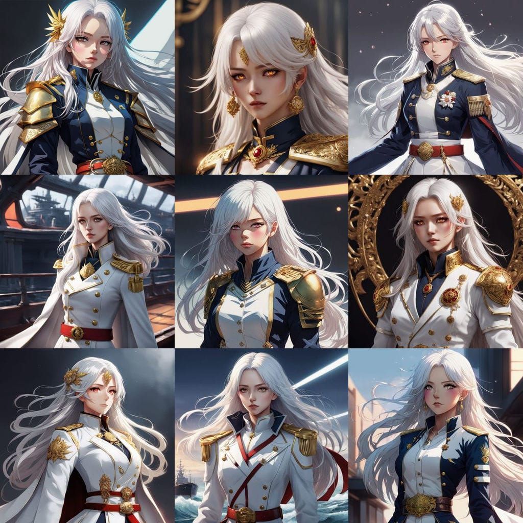 Anime Female Admiral with White Hair and Red Eyes