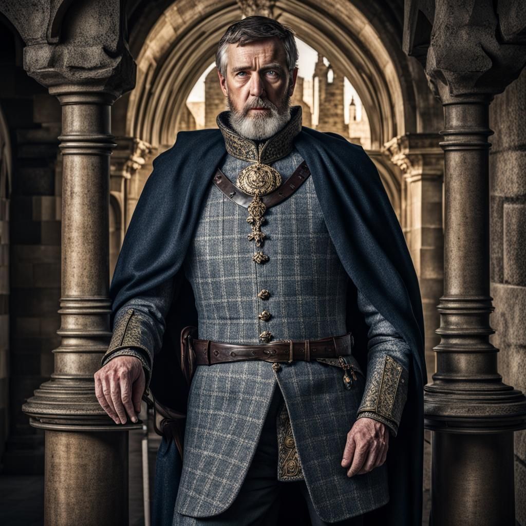 Robert the Bruce in Modern Suit, Hyperrealistic Rendering