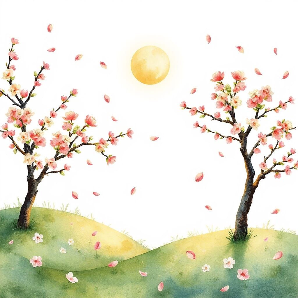 Blooming Apple Trees in Dreamy Spring Landscape with Japanes...