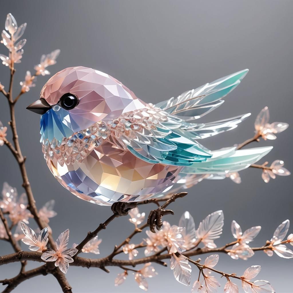 Crystal Bird on Branch in Anime Style