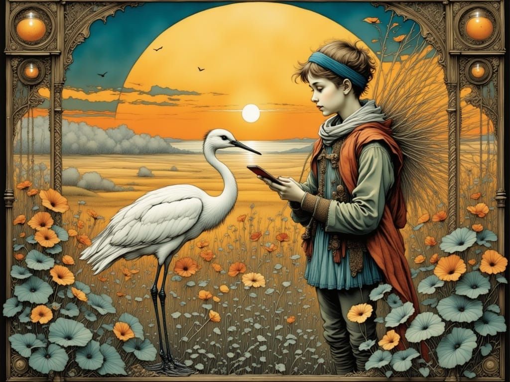 Surreal Cranes Soar into a Vibrant Spring Landscape in Art N...