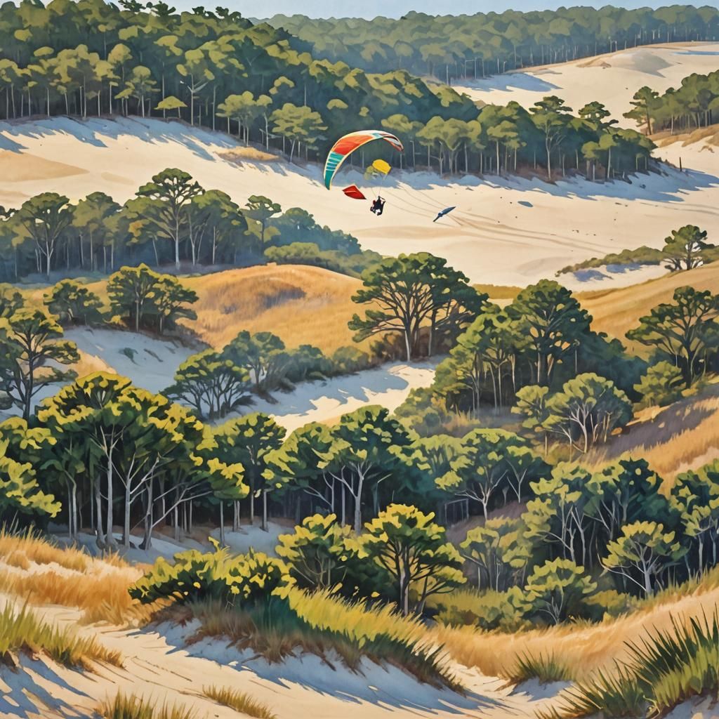 Hang Glider Over North Carolina Dunes: Impressionist Sunrise