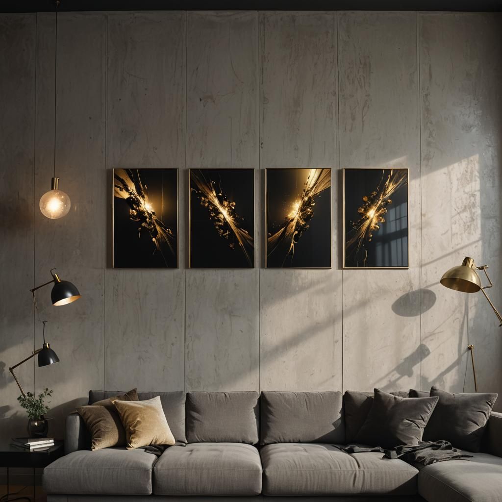 Triptych Art Disrupts Modern Living Room in HDR