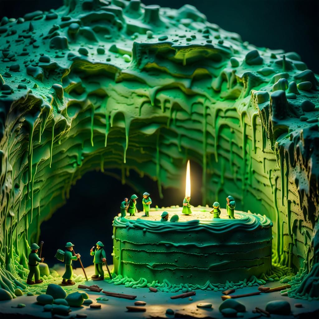 Appetizing Green Cake with New Year Cave