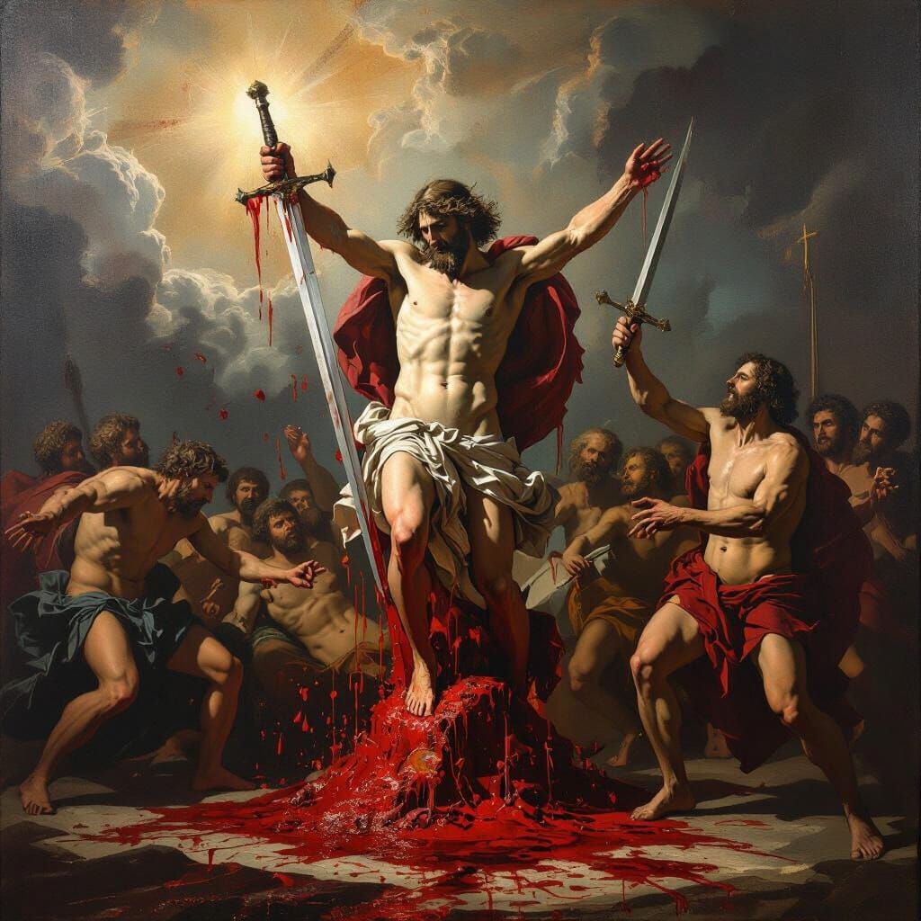 Michelangelo's Last Judgement with Blood and Sword