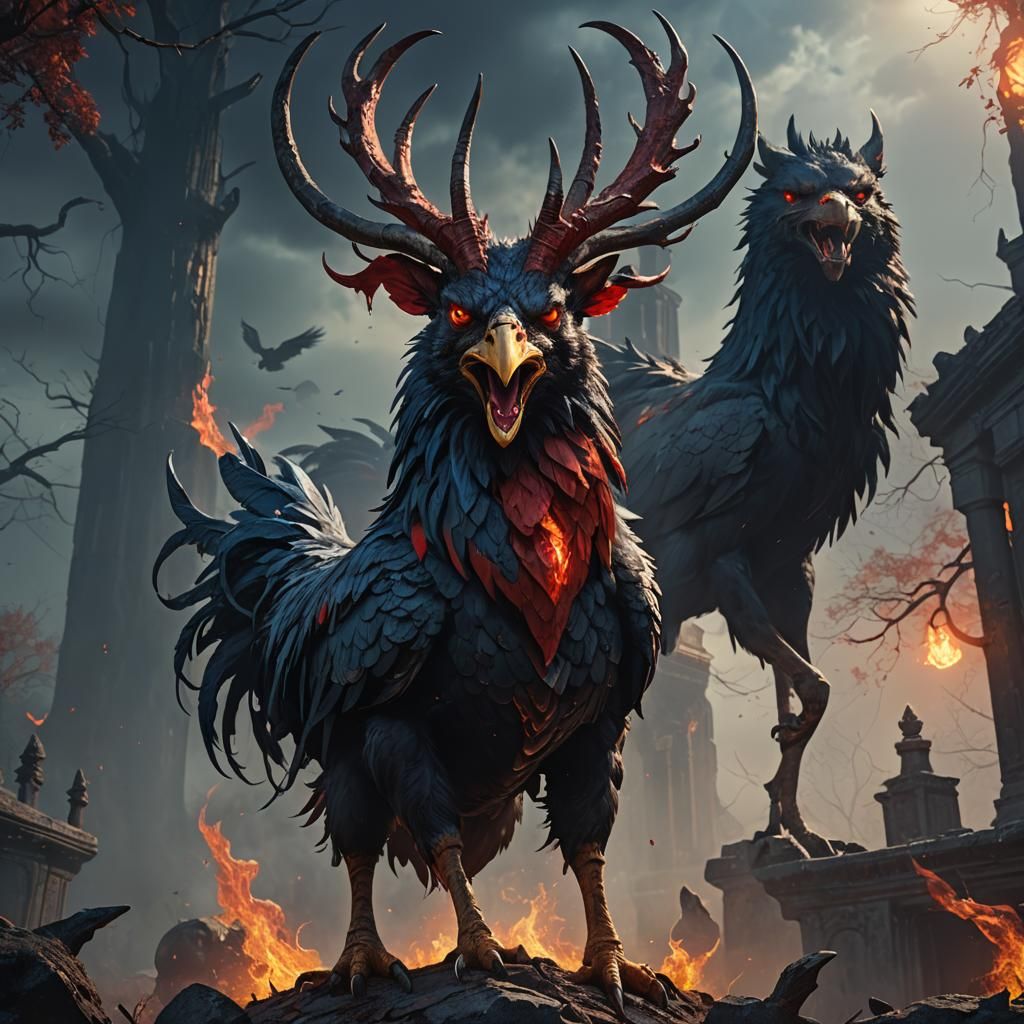 Demonic Chicken Concept Art in Dark Fantasy Style