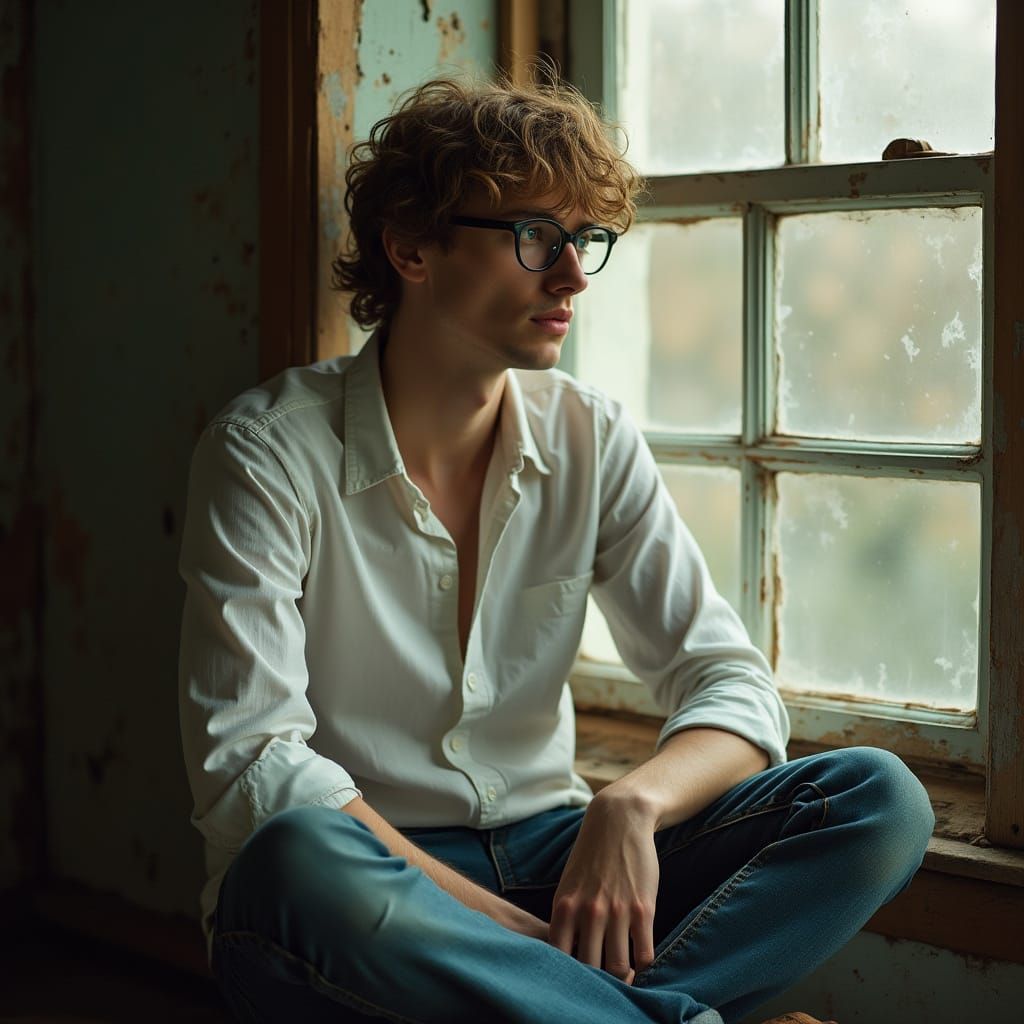 Contemplative Youth Lost in Thought by Window