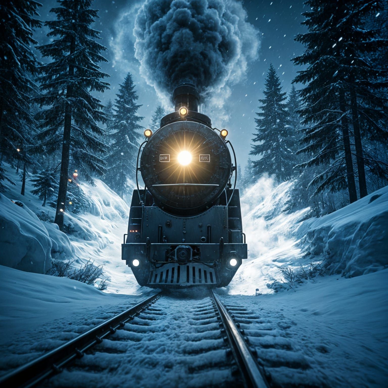 Retro Steam Engine Plows Through Snowy Forest in High Speed