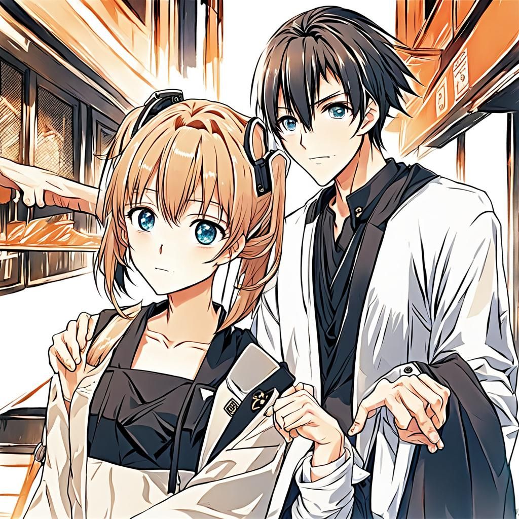 Cute Anime Girl with Handsome Anime Boy