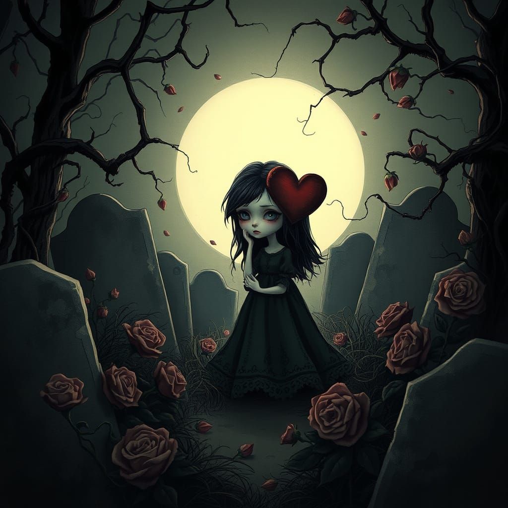 Melancholic Valentine in Gothic Graveyard