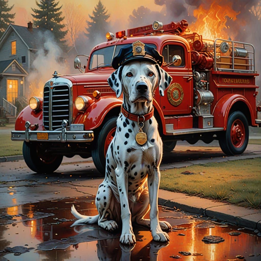 Ethereal Fire Dawg in Vintage Fire Truck Glory