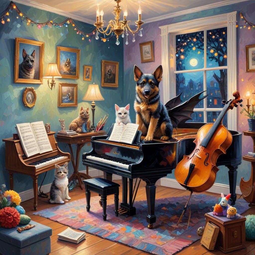 Adorable Whimsical Menagerie in Neo-Expressionist Oil